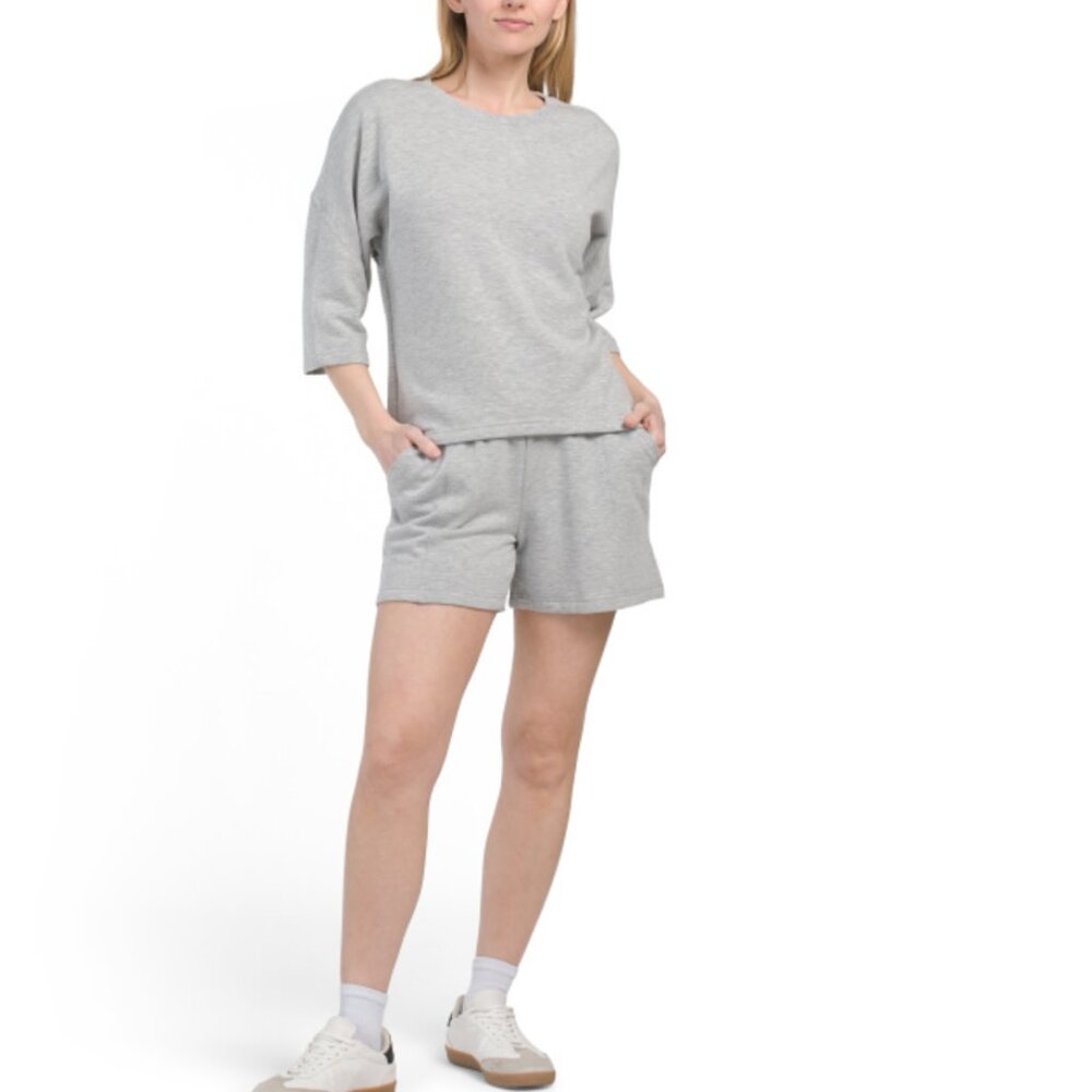 NWT RBX 2pc Light Grey Fleece Three-quarter Sleeve Top and Shorts Set Size XS